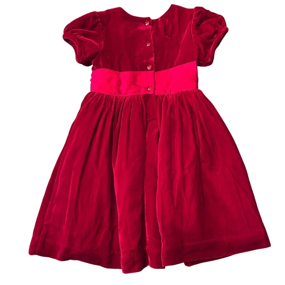 Rachel Riley Girls Dress‎ 5T Crushed Velvet Bow Dress Red Fancy Special Occasion